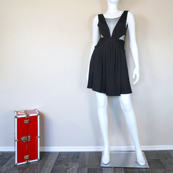 muui Dresses & Skirts - Muui Mini Black Dress with Mesh Cut Outs